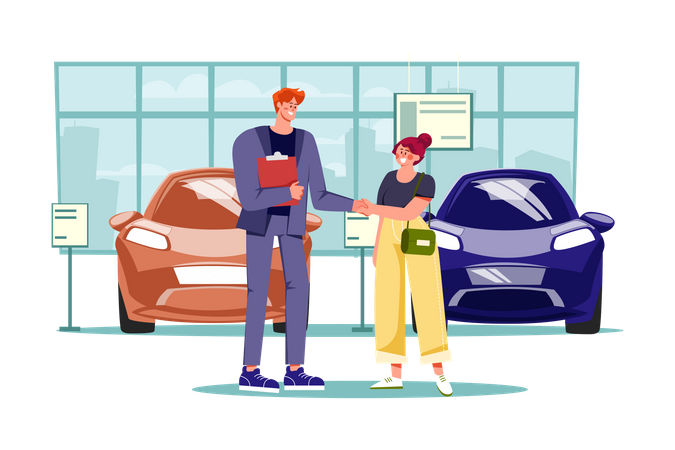 Vendedor de concessionária de automóveis cumprimentando o cliente  Ilustração