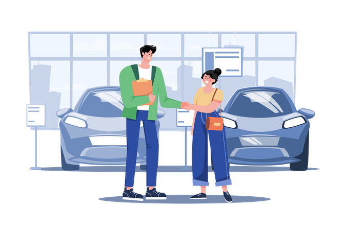 Vendedor de concessionária de automóveis cumprimentando o cliente  Ilustração
