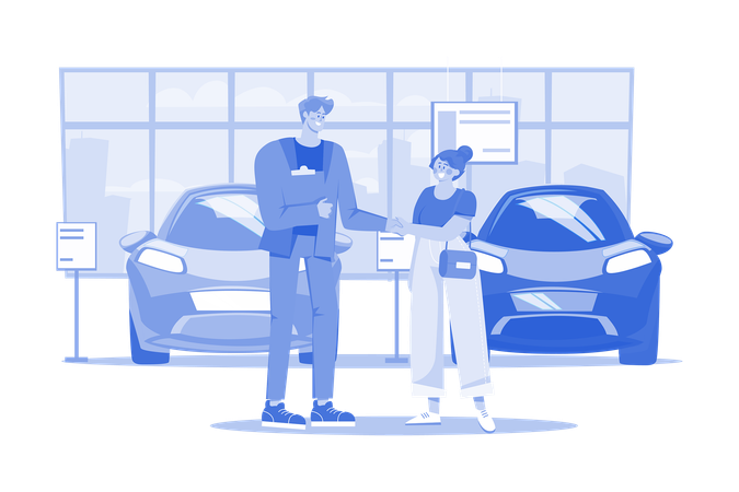 Vendedor de concessionária de automóveis cumprimentando o cliente  Ilustração