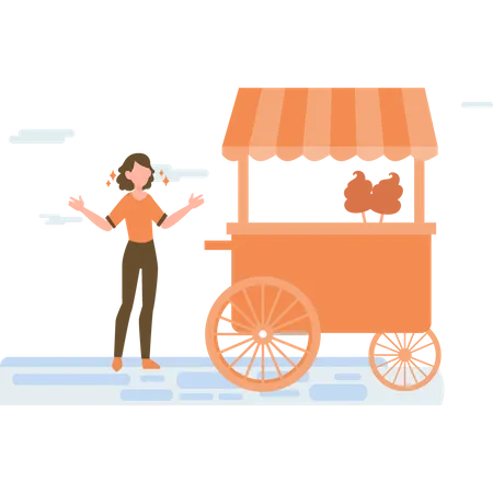 Vendedor de helados con tienda de bicicletas.  Ilustración