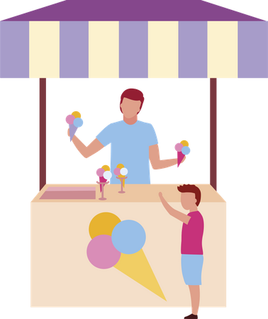 Vendedor de sorvete com servidor de quiosque  Ilustração