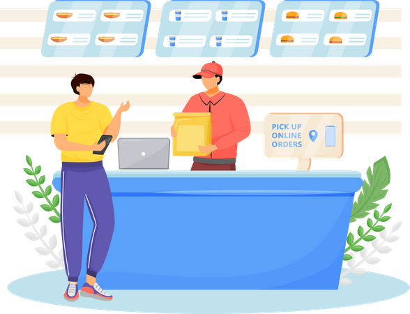 Vendedor e comprador de fast food  Ilustração