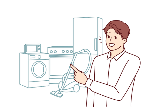 Vendedor mostrando dispositivos eletrônicos  Ilustração