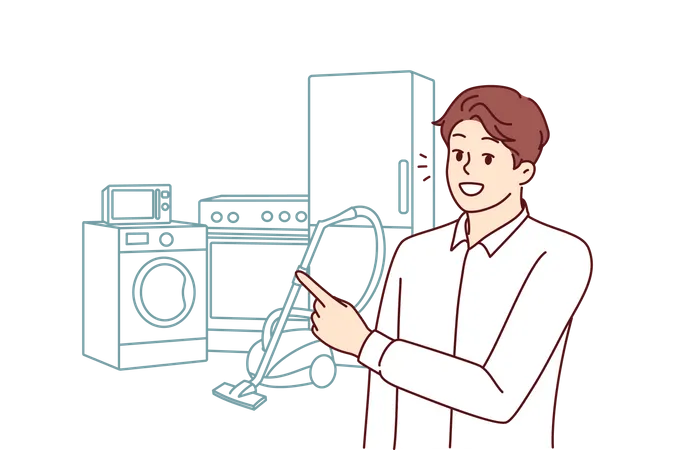 Vendedor mostrando dispositivos eletrônicos  Ilustração