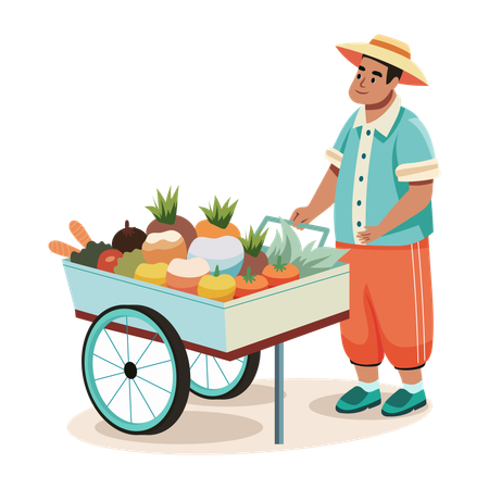 Vendedor vendendo frutas  Ilustração