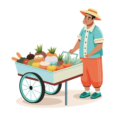 Vendedor vendendo frutas  Ilustração