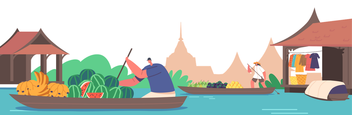 Vendedor Vender y Comprar frutas  Ilustración