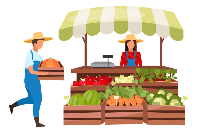 Vendedor vendiendo productos agrícolas  Ilustración