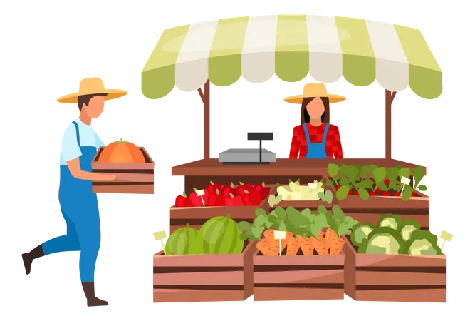 Vendedor vendiendo productos agrícolas  Ilustración