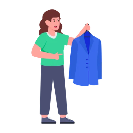 Vendedor de roupas femininas segurando terno  Ilustração