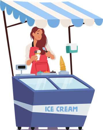 La vendedora está vendiendo helado  Ilustración