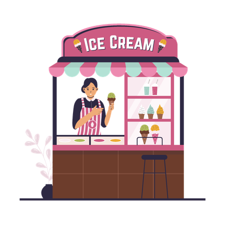 Vendedora vendiendo helados  Ilustración