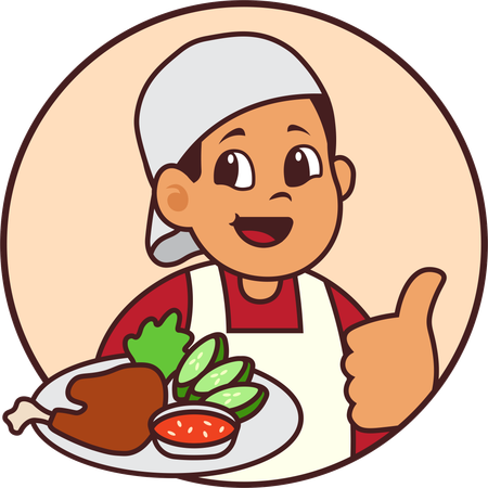 Vendeur de nourriture tenant du poulet rôti  Illustration