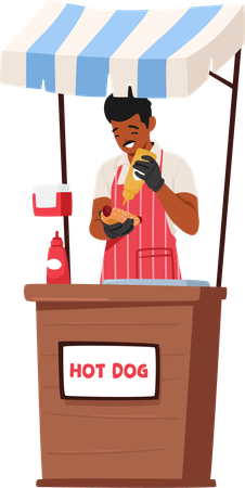 Le vendeur vend un hot-dog fumant  Illustration