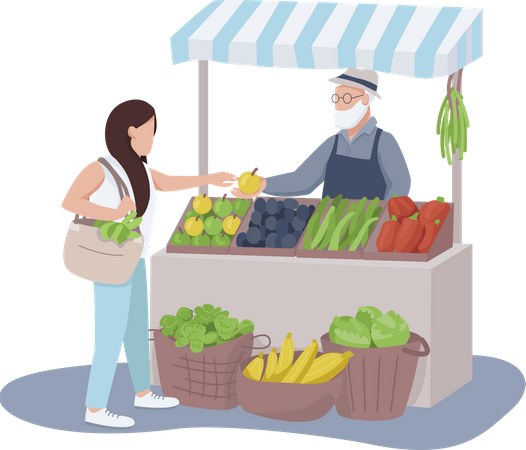 Vendeur vendant des fruits et légumes  Illustration