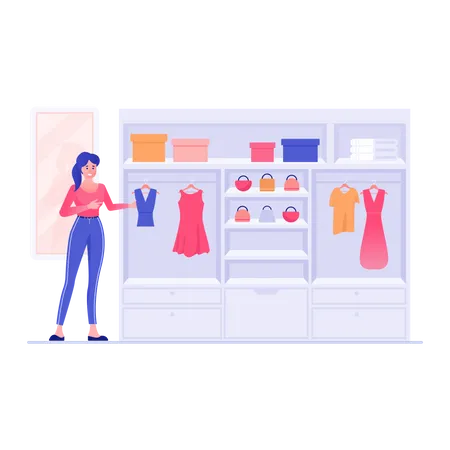 Vendeuse organisant des vêtements dans un magasin de vêtements  Illustration