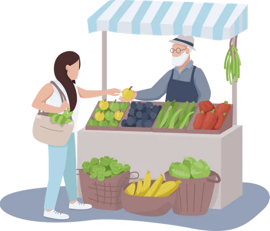 Vendor selling fruits and vegetables  Illustration