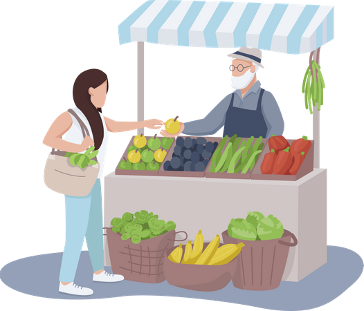 Vendor selling fruits and vegetables  Illustration