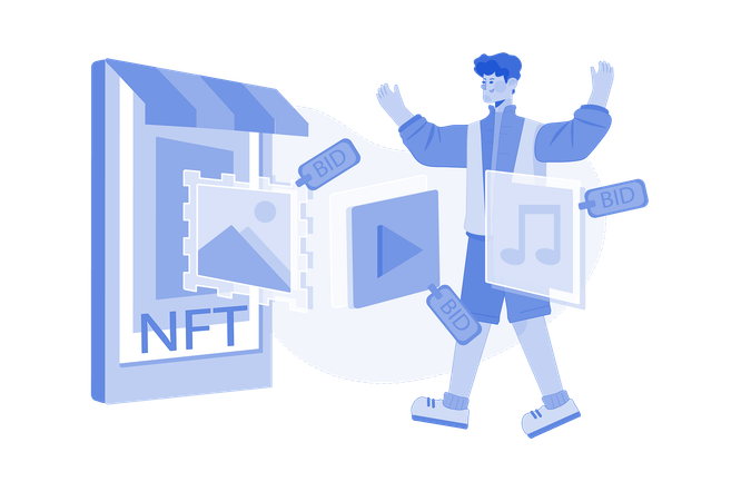 Vendez n'importe quoi de numérique dans les enchères NFT  Illustration