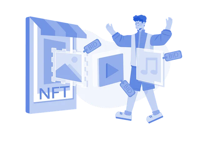 Vendez n'importe quoi de numérique dans les enchères NFT  Illustration