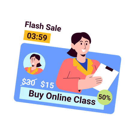 Venta de clases online por tiempo limitado.  Ilustración