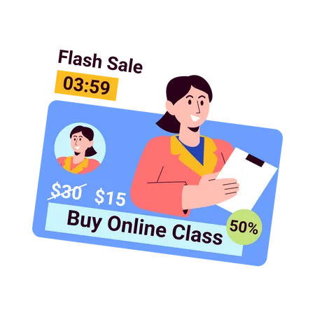 Venta de clases online por tiempo limitado.  Ilustración