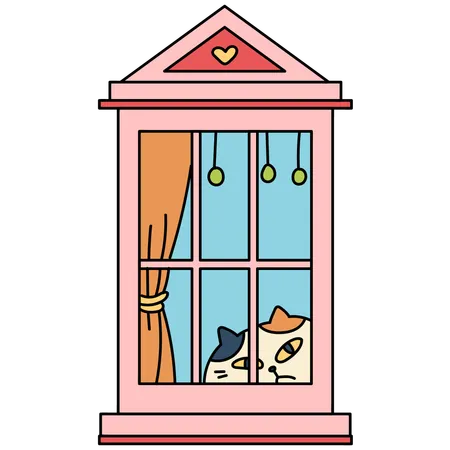 Ventana con gato  Ilustración