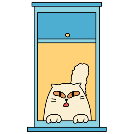 Ventana con gato  Ilustración