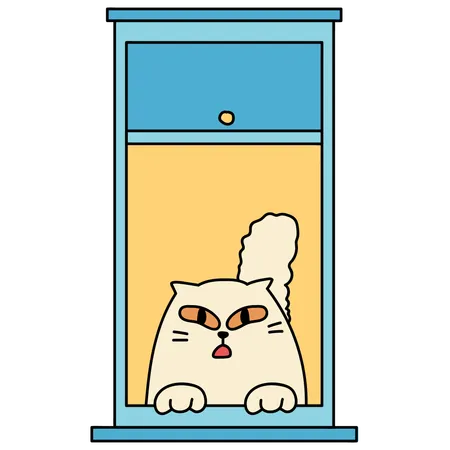 Ventana con gato  Ilustración