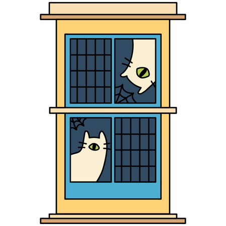 Ventana con gatos misteriosos  Ilustración