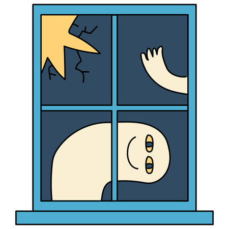 Ventana con monstruo espeluznante  Ilustración