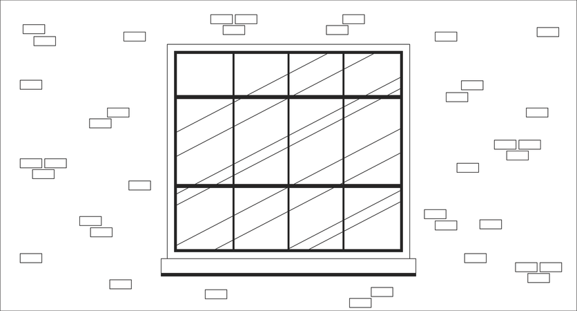 Ventana exterior del edificio de ladrillo  Ilustración