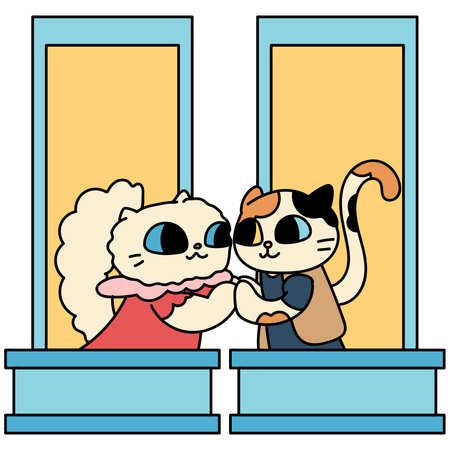 Ventanas Con Pareja De Gatos  Ilustración