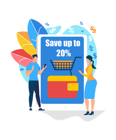 Vente d'achats en ligne d'économies jusqu'à 20%  Illustration
