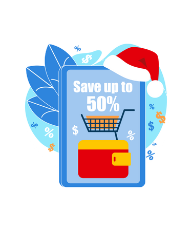 Vente d'achats en ligne d'économies jusqu'à 50%  Illustration