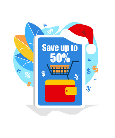 Vente d'achats en ligne d'économies jusqu'à 50%  Illustration