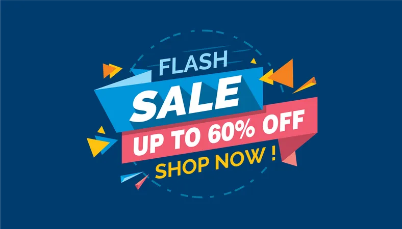 Vente Flash, étiquette de bannière de vente colorée, vente à prix réduit, carte de vente promotionnelle  Illustration