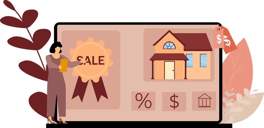 Vente de maison en ligne  Illustration