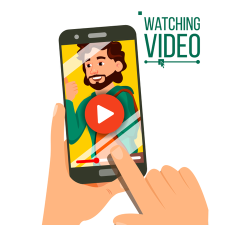 Ver vídeo en el vector de teléfono inteligente  Ilustración