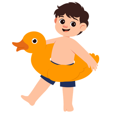 Niño De Verano Con Anillo Inflable De Pato  Ilustración