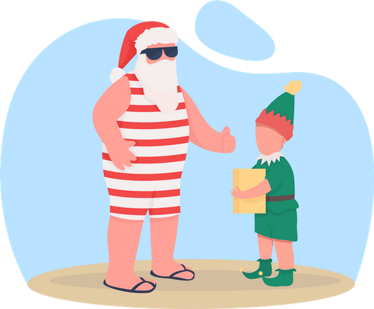 Papai Noel de verão com elfo  Ilustração