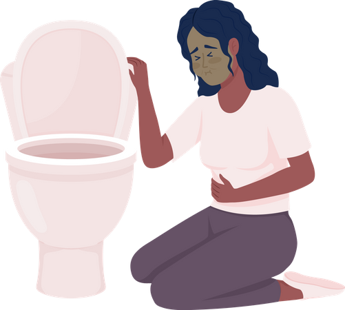 Verärgerte Frau mit Übelkeit und Toilettenschüssel  Illustration