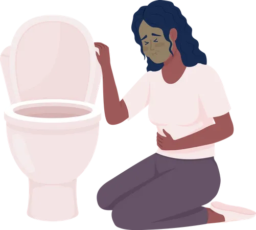 Verärgerte Frau mit Übelkeit und Toilettenschüssel  Illustration