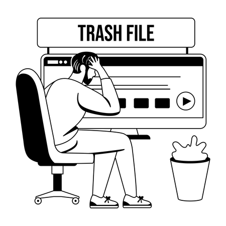 Verärgerter Mann mit Papierkorb-Datei  Illustration