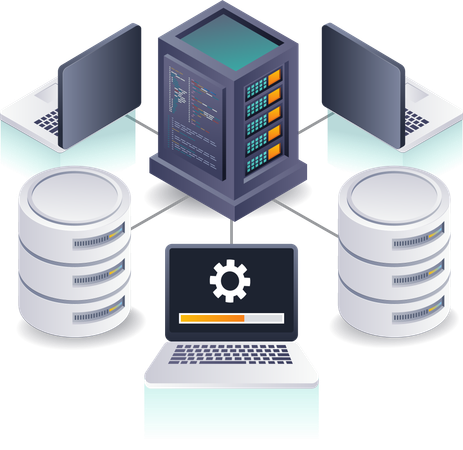 Verbinden von Computernetzwerken mit Datenbankservern  Illustration