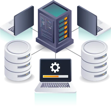 Verbinden von Computernetzwerken mit Datenbankservern  Illustration