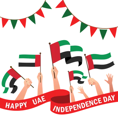 Grusskarte Zum Nationalfeiertag Der Vereinigten Arabischen Emirate Banner Mit Textvorlage Vektorgrafik Gestaltungselement Fur Den Gedenkfeiertag Am 2 Dezember Mit Wehender Flagge Illustration