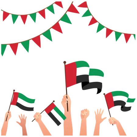 Grusskarte Zum Nationalfeiertag Der Vereinigten Arabischen Emirate Banner Mit Textvorlage Vektorgrafik Gestaltungselement Fur Den Gedenkfeiertag Am 2 Dezember Mit Wehender Flagge Illustration