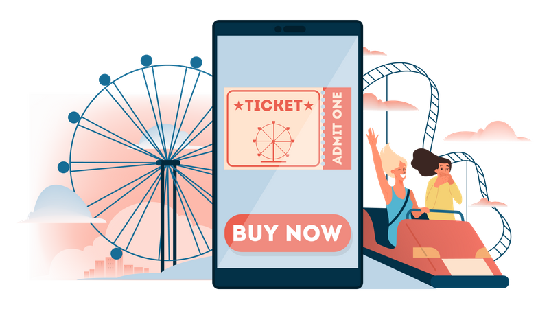 Buchen Sie ein Freizeitparkticket online  Illustration