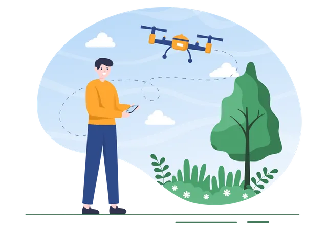 Verificação de segurança usando drone  Ilustração